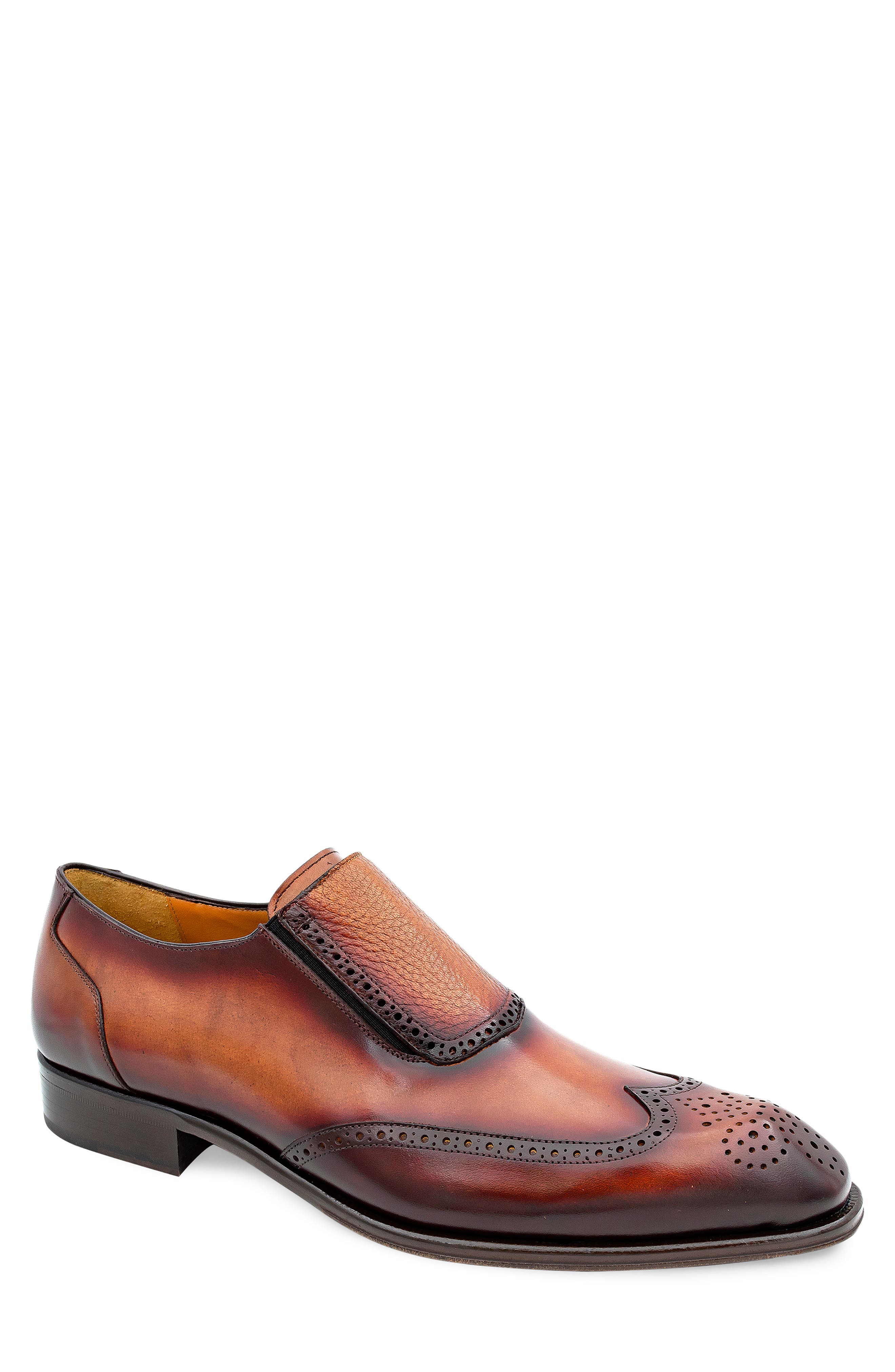 Burnished Wingtip Loafer, Main, color, COGNAC RUST