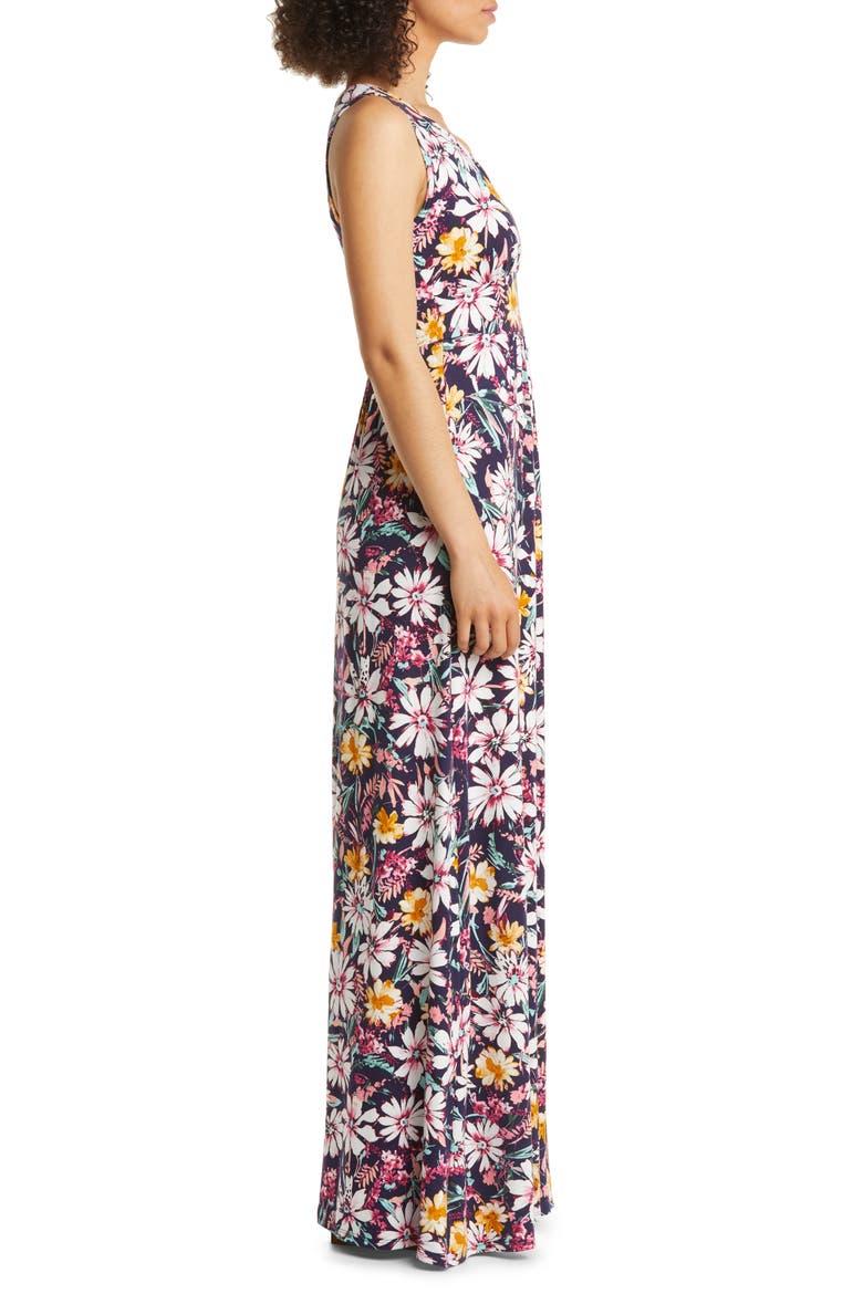 Floral Print Empire Waist Jersey Maxi Dress, Alternate, color, NAVY MULTI