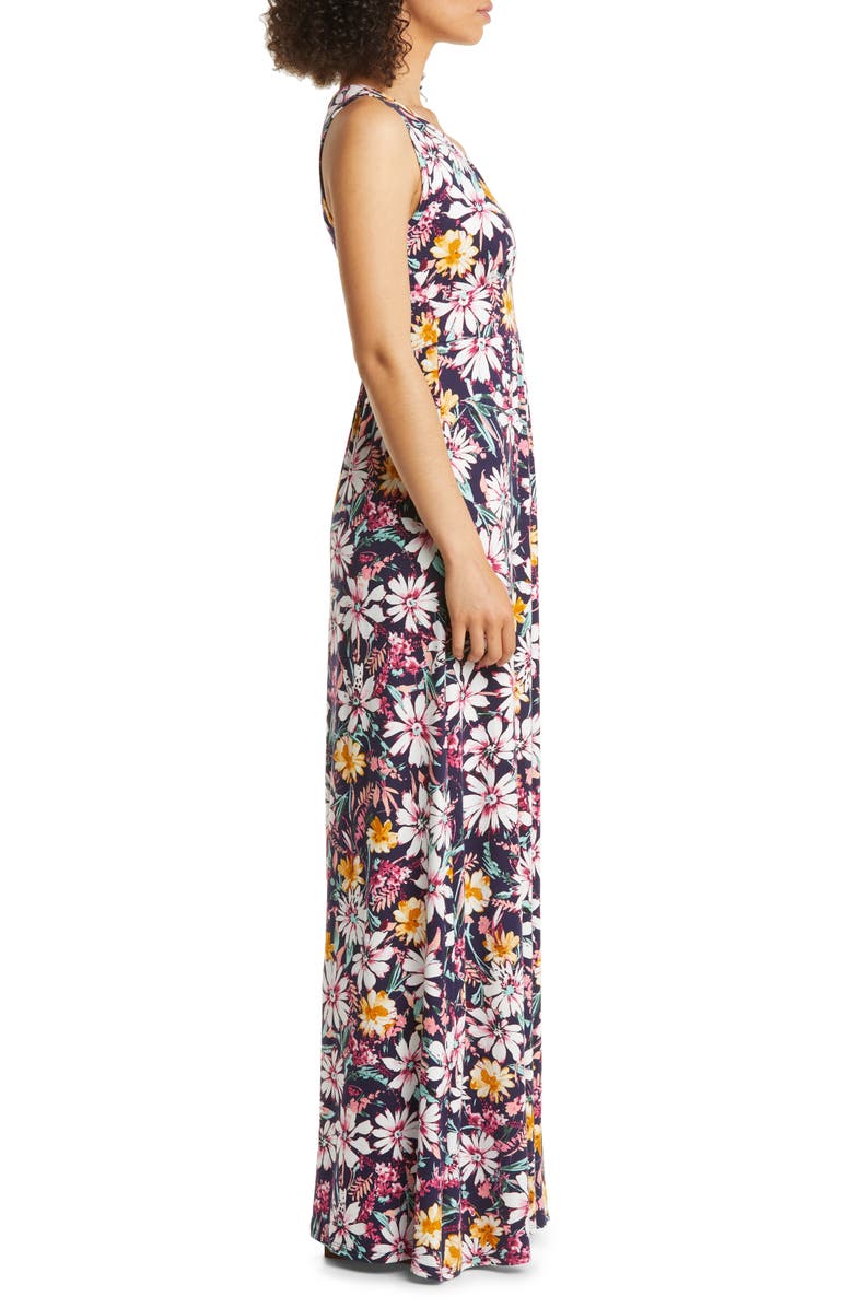 Loveappella Floral Print Empire Waist Jersey Maxi Dress, Alternate, color, Navy Multi
