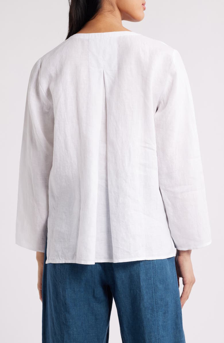 Eileen Fisher Split Neck Organic Linen Top, Alternate, color, White