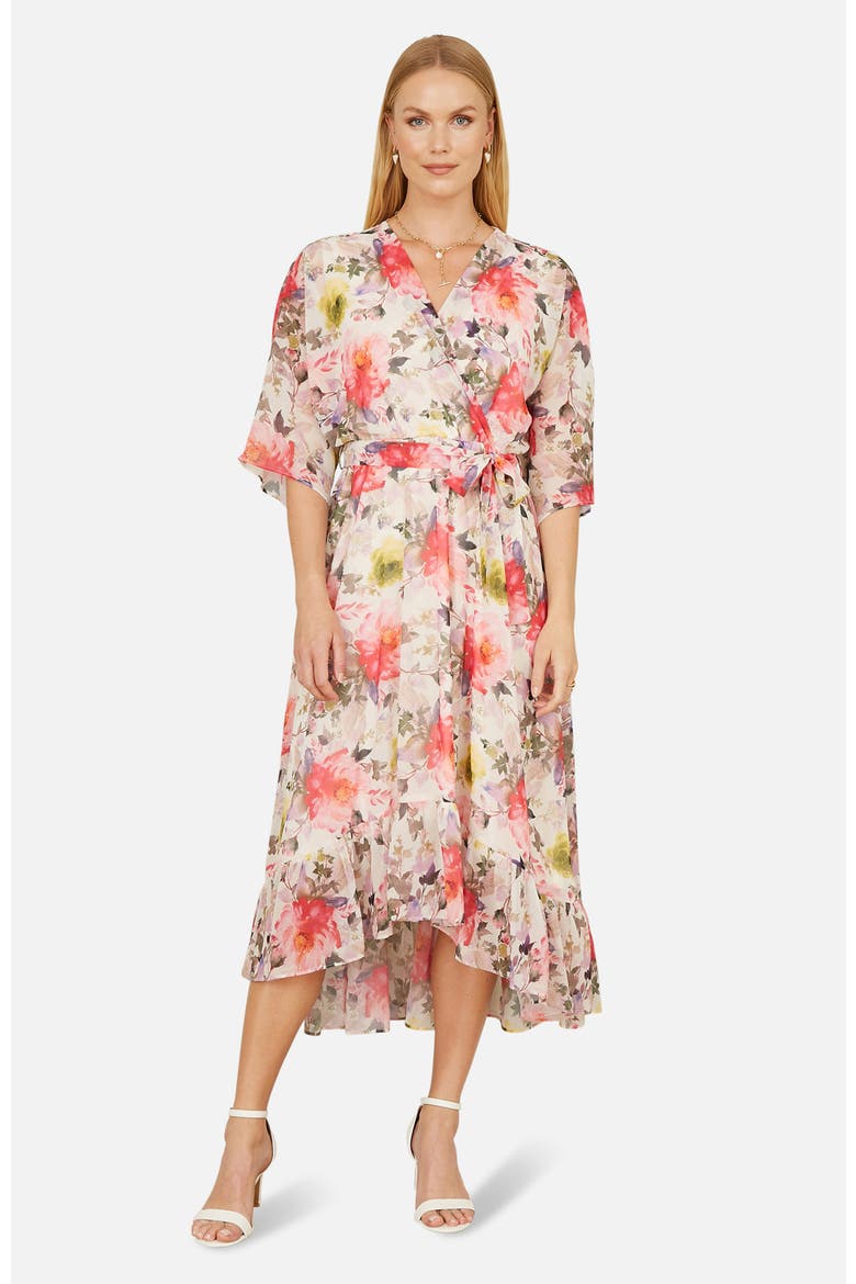 Ruffle-Hem Wrap Midi Dress, Main, color, Ivory