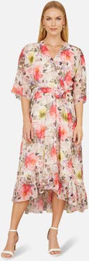 Yumi Ruffle-Hem Wrap Midi Dress
