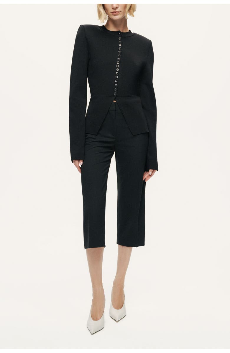 Nocturne Sculpted Button-Front Knit Top, Main, color, Black