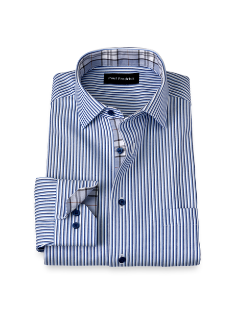 Cotton Spread Collar Twill Slim Contrast Trim Button Cuff Long Sleeve
