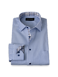 Paul Fredrick Cotton Spread Collar Twill Slim Contrast Trim Button Cuff Long Sleeve