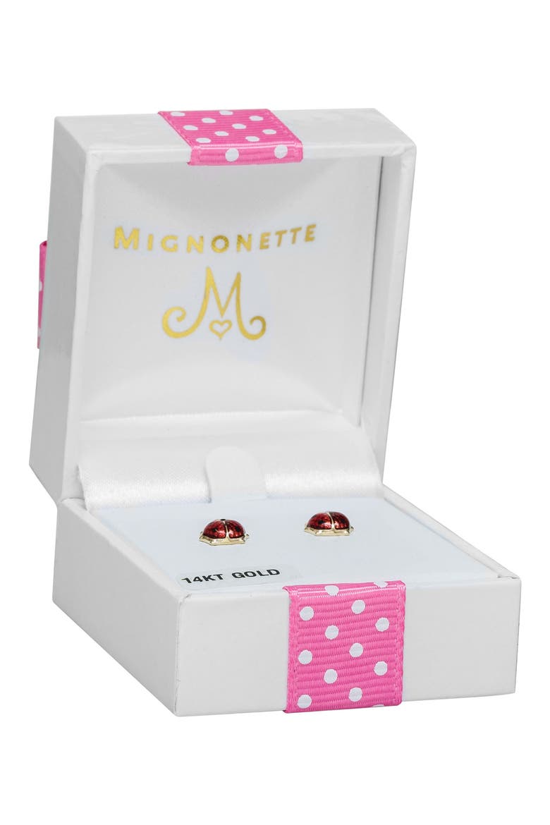 14k Gold & Enamel Ladybug Earrings, Alternate, color, RED/ GOLD