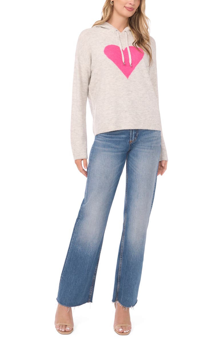 Vince Camuto Intarsia Heart Sweater Hoodie, Alternate, color, Silver Heather