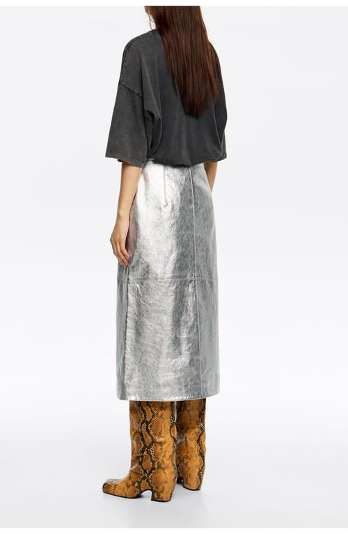 Bimba Y Lola Leather A-line Midi Skirt In Silver