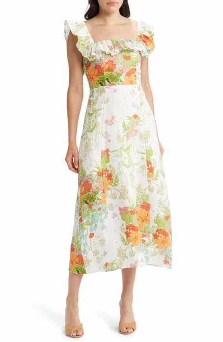 & Other Stories Floral Ruffle Linen Dress