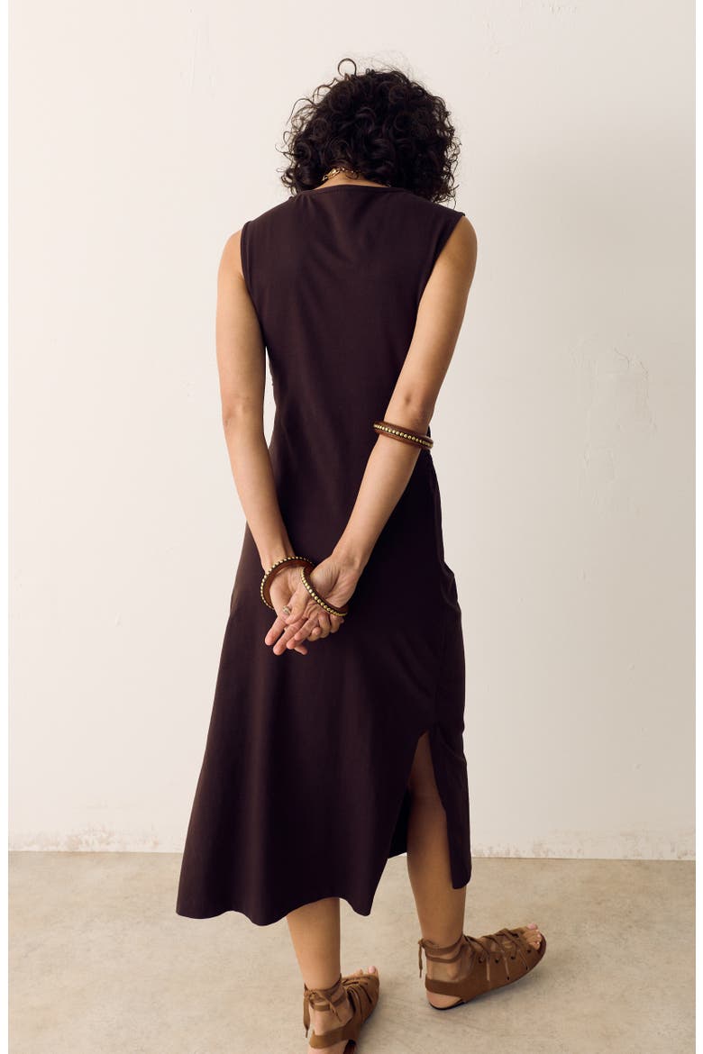 Embroidered Detail Cotton Jersey Dress, Alternate, color, DARK MOLE BROWN