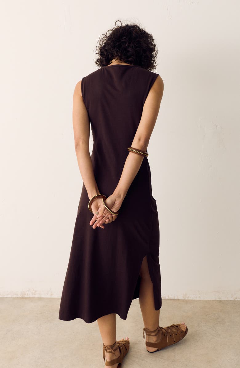 PER UNA BY M&S Embroidered Detail Cotton Jersey Dress, Alternate, color, Dark Mole Brown