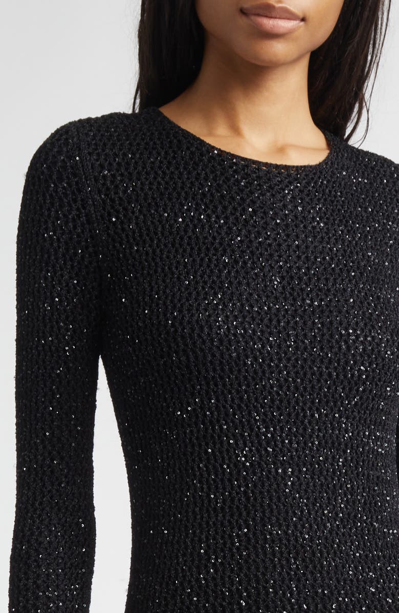 Golden Goose Journey Long Sleeve Sequin Open Stitch Dress, Alternate, color, Black