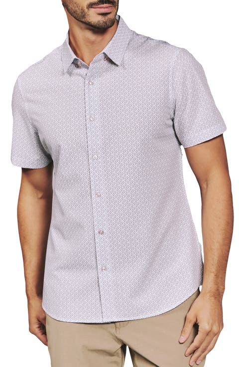 Noah Geo Print Short Sleeve Performance Button-Up Shirt