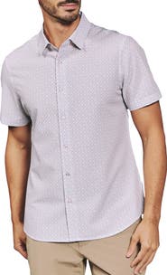 7 Diamonds Noah Geo Print Short Sleeve Performance Button-Up Shirt