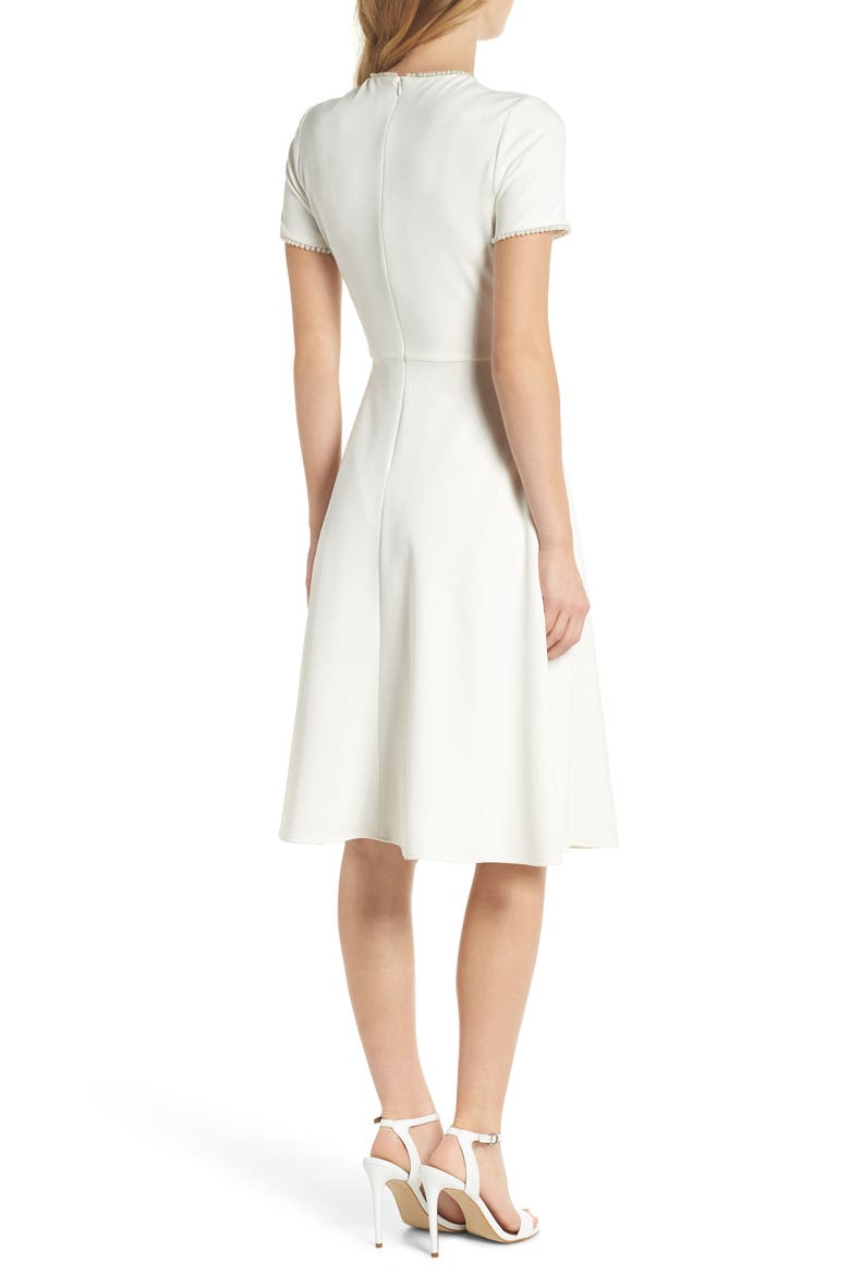 Victoria Pearly Trim Fit & Flare Dress (Nordstrom Exclusive), Alternate, color, CREME