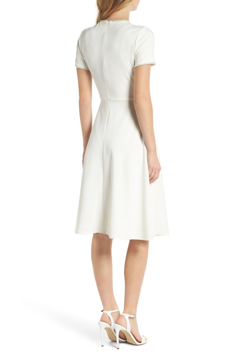 Gal Meets Glam Collection Victoria Pearly Trim Fit & Flare Dress, Alternate, color,