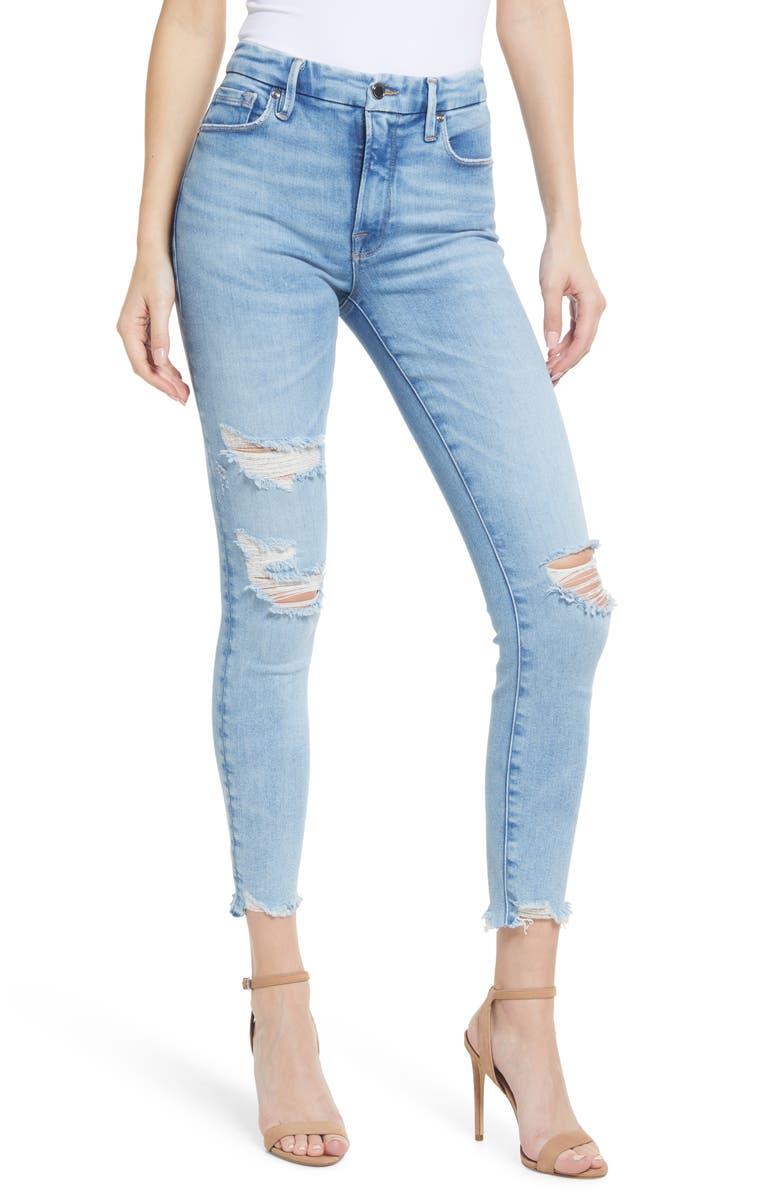 Good American Good Legs Chewed Hem Skinny Jeans, Main, color,