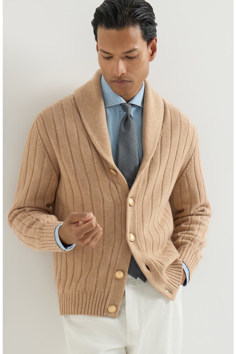 Cashmere ribbed cardigan, Alternate, color, Camel