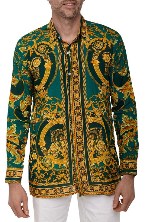 Extra Trim Fit Print Linen & Cotton Button-Up Resort Shirt