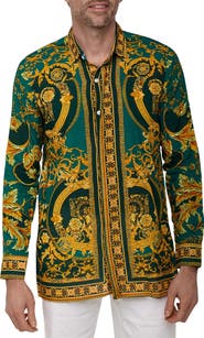 RANEES Extra Trim Fit Print Linen & Cotton Button-Up Resort Shirt