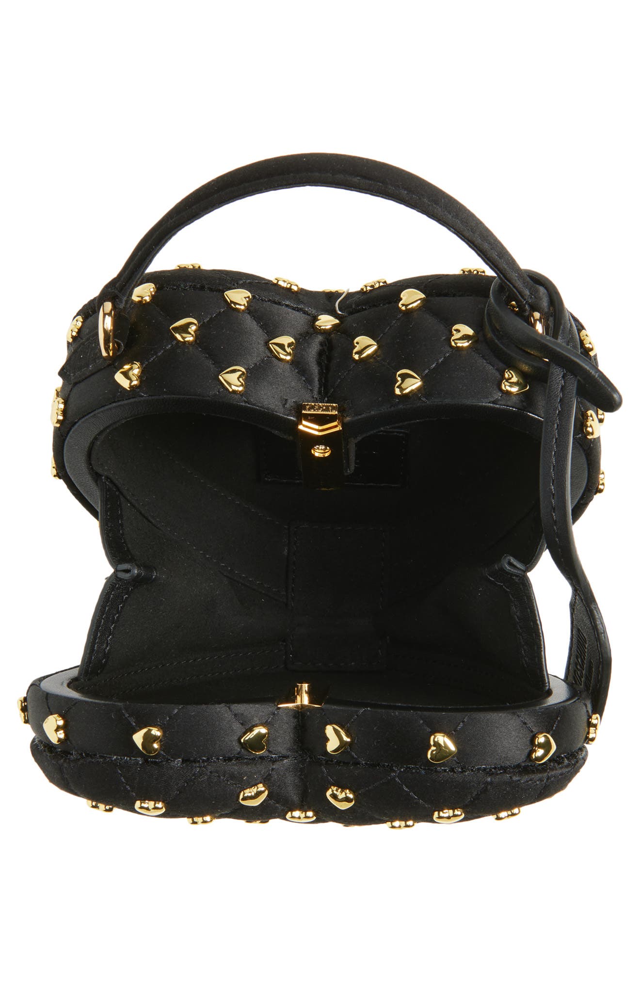 Moschino Love Me Studded Satin Crossbody Bag, Alternate, color, 