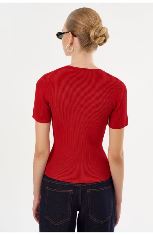Lamarque Aurelie | Rib Knit Short Sleeve Top In Red