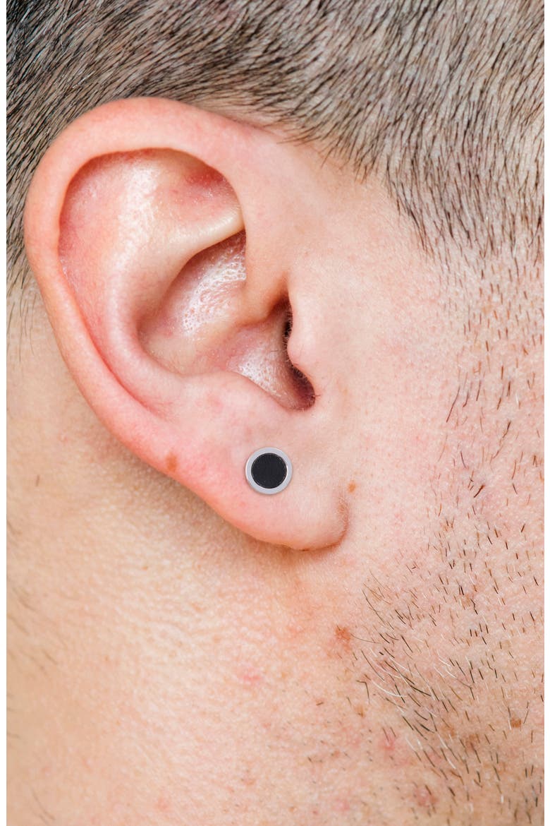 Men's Sterling Silver Hematite Round Stud Earrings, Alternate, color, BLACK