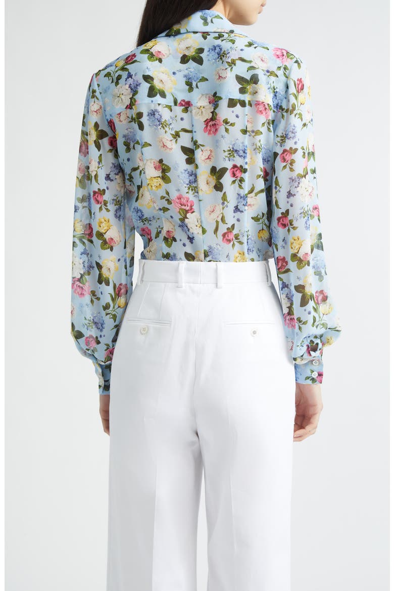 Isabella Floral Silk Crepe Button-Up Shirt, Alternate, color, CLOUDY BLUE MULTI