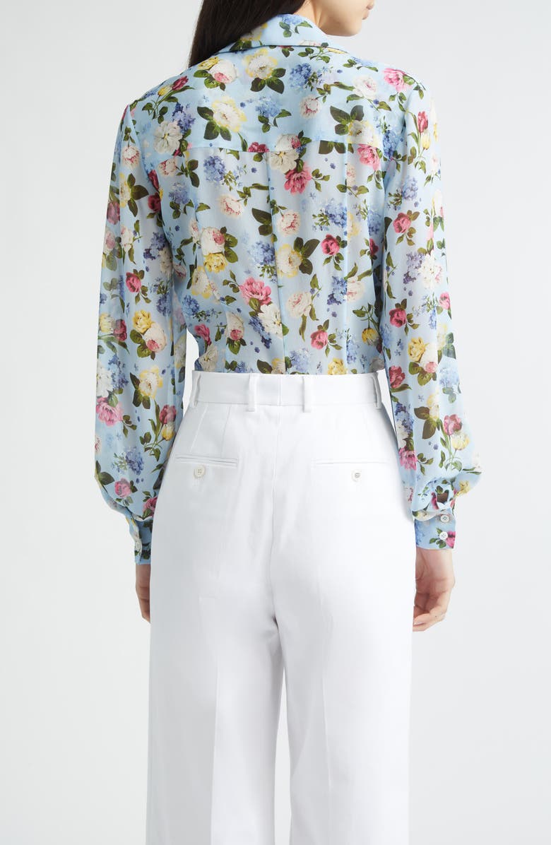 Carolina Herrera Isabella Floral Silk Crepe Button-Up Shirt, Alternate, color, Cloudy Blue Multi