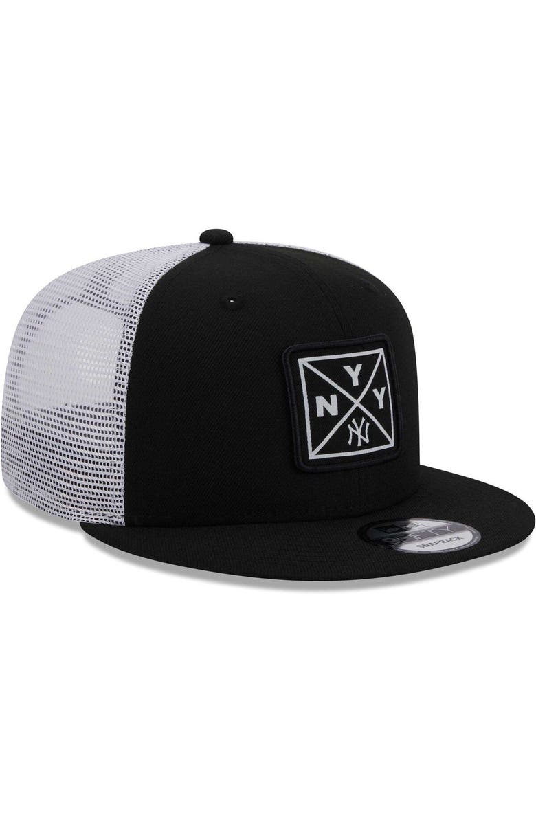 New Era Men's New Era Black New York Yankees Vert Squared Trucker 9FIFTY Snapback Hat, Alternate, color, 