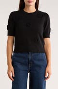 Ellen Tracy Rosette Short Sleeve Sweater
