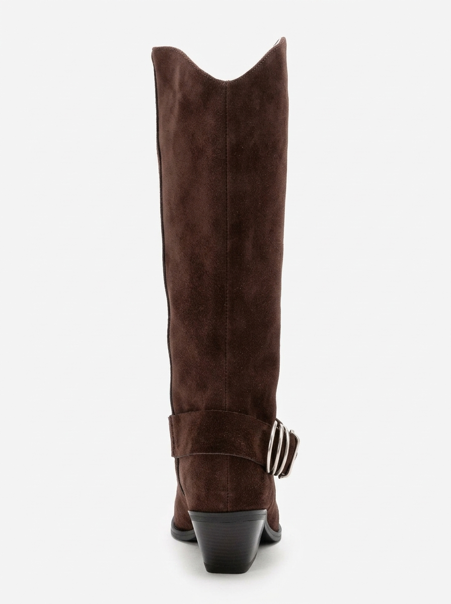 Forever & Always Shoes Helios Leather Block Heel Knee High Western Boot ...