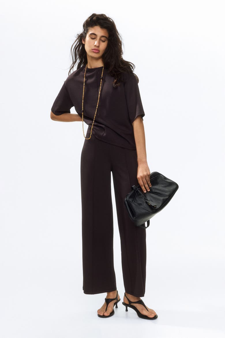 Crease-front Jersey Pants, Main, color, Dark brown