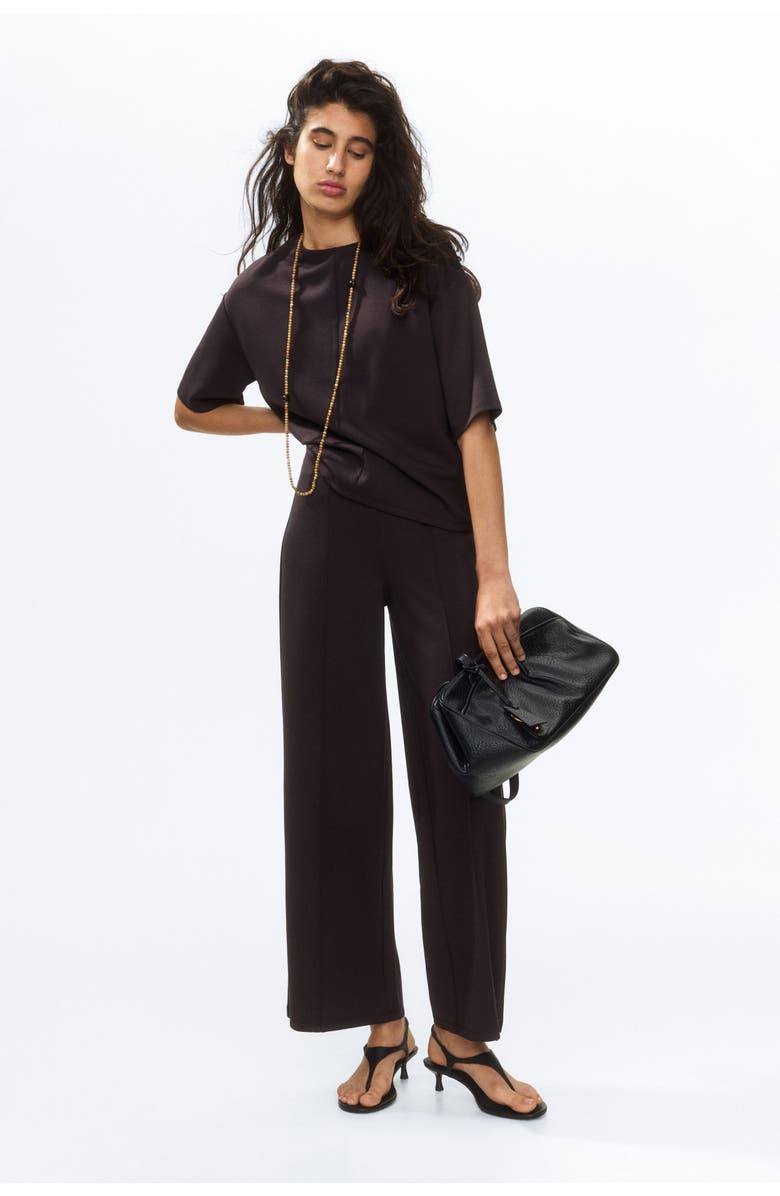 H&M Crease-front Jersey Trousers, Main, color, Dark Brown