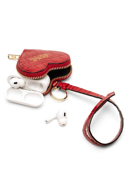 Frances Valentine Heart Croc Embossed Leather Key Chain Wristlet In Red