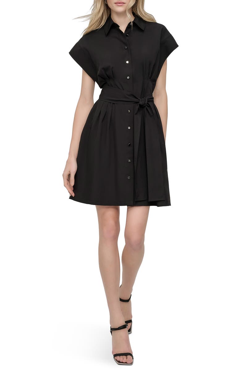 DKNY Tie Waist Shirtdress, Main, color, Black