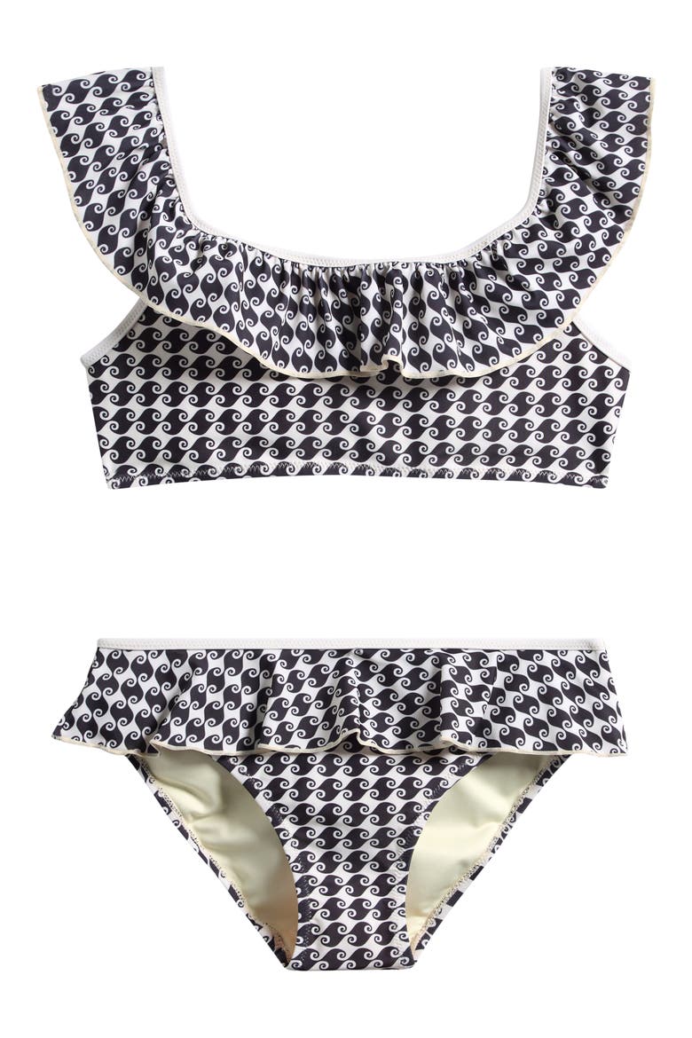 Kids' Sea Hound Ruffle Two-Piece Swimsuit, Main, color, BLACK/ CREAM