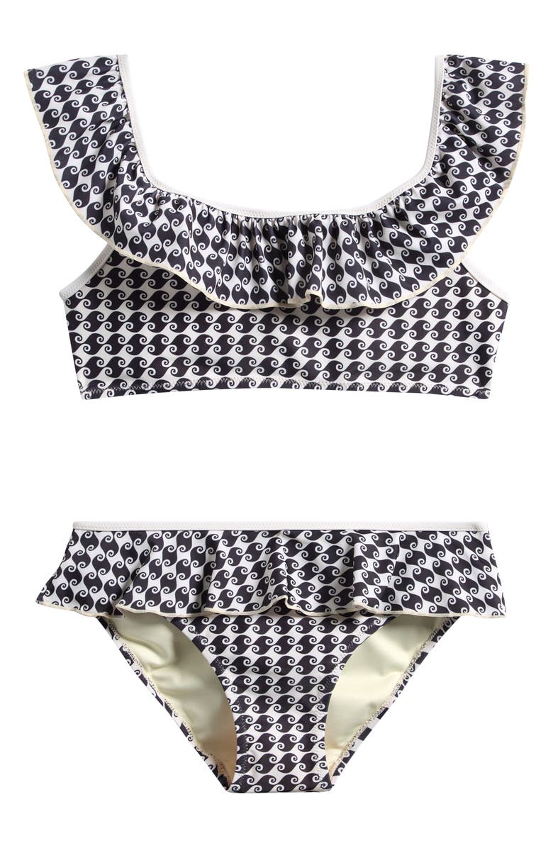 Boardies Kids' Sea Hound Ruffle Two-Piece Swimsuit, Main, color, Black/ Cream