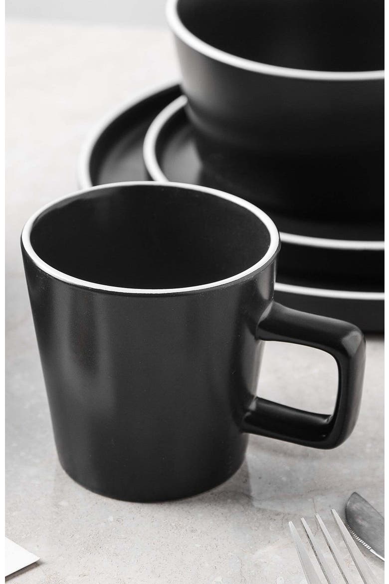 Allison Stoneware 32-Piece Dinnerware Set, Alternate, color, Black Matte, White Rim