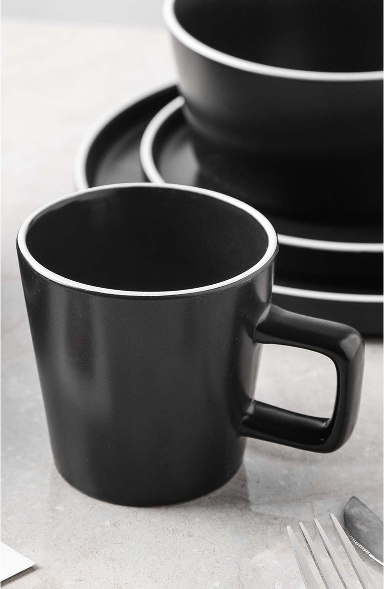 Stone Lain Allison Stoneware 32-Piece Dinnerware Set, Alternate, color, Black Matte, White Rim