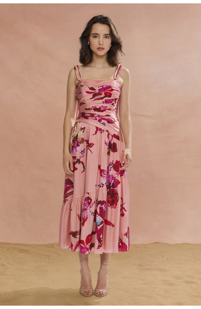 AMUR Daniella Printed Viscose Midi, Main, color, Warm Speckled Iris