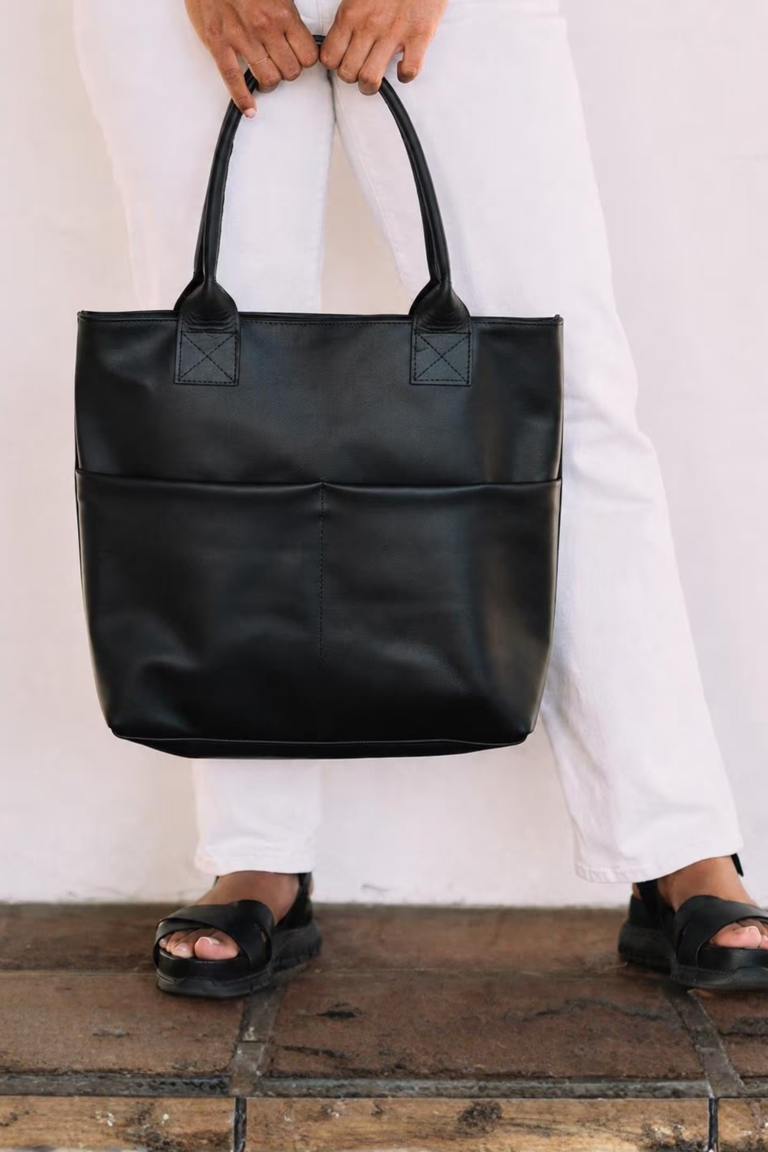 Classic Structured Leather Tote Bag, Alternate, color, Black
