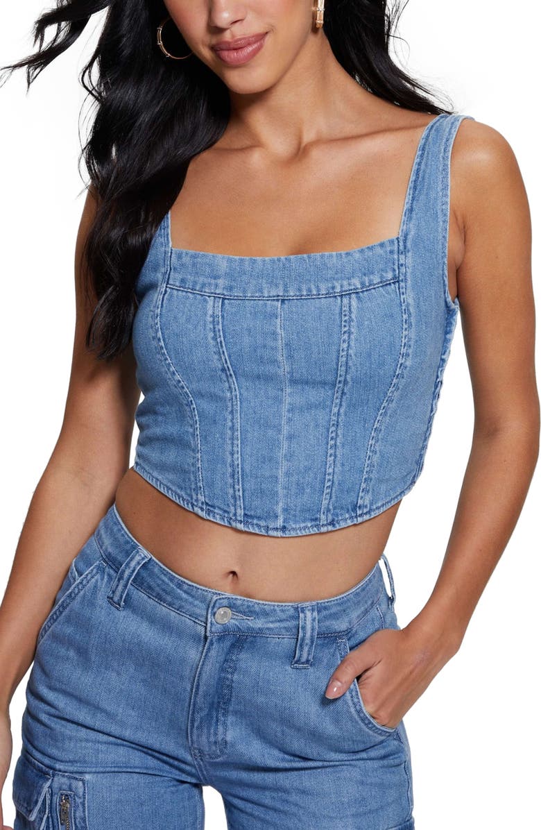 GUESS Neil Denim Crop Top, Main, color, 