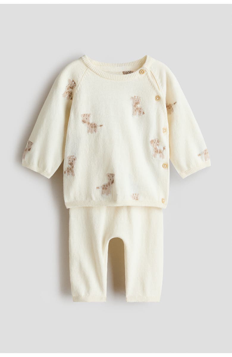 H&M 2-piece Cotton-knit Set, Main, color, White/Giraffes