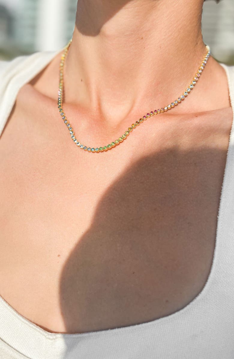 Adornia Rainbow Crystal Tennis Necklace, Alternate, color, Gold Multi