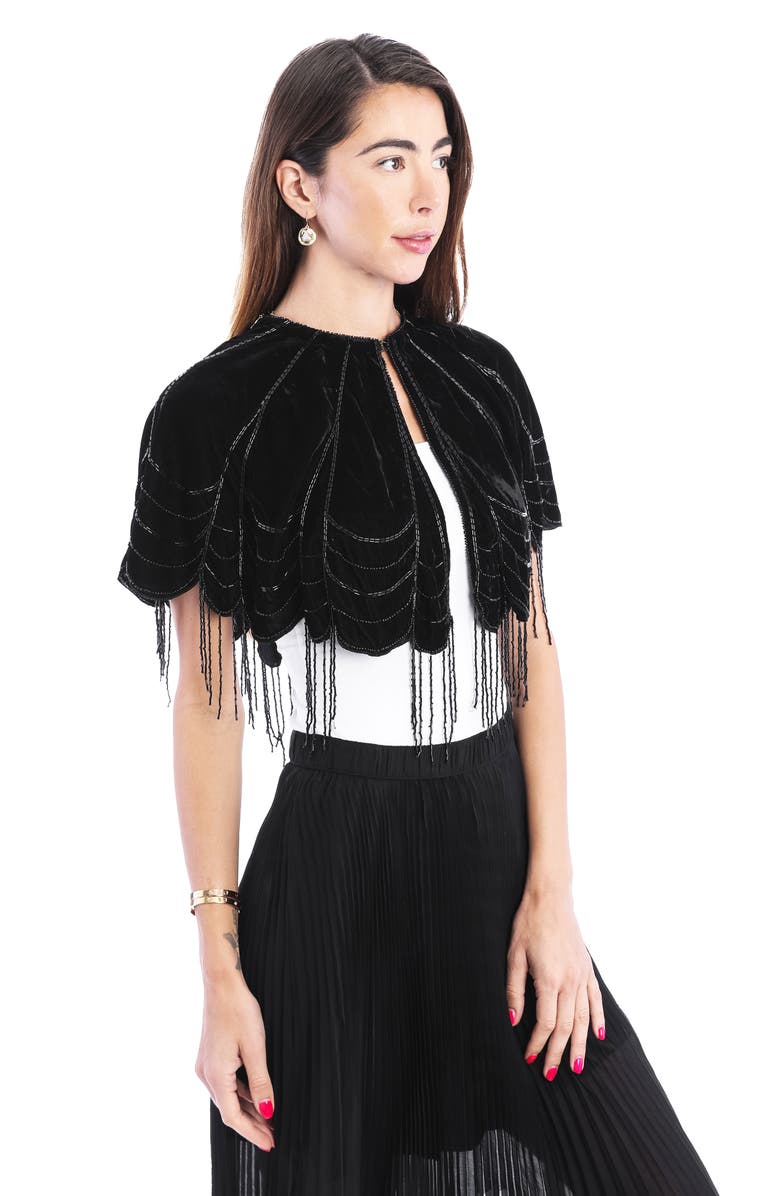 SAACHI Beaded Velvet Cape, Alternate, color,