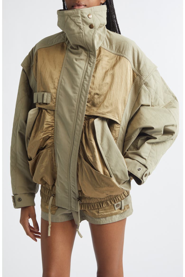 Oversize Batwing Sleeve Cotton Twill & Nylon Jacket, Alternate, color, 7GS PALE GREEN