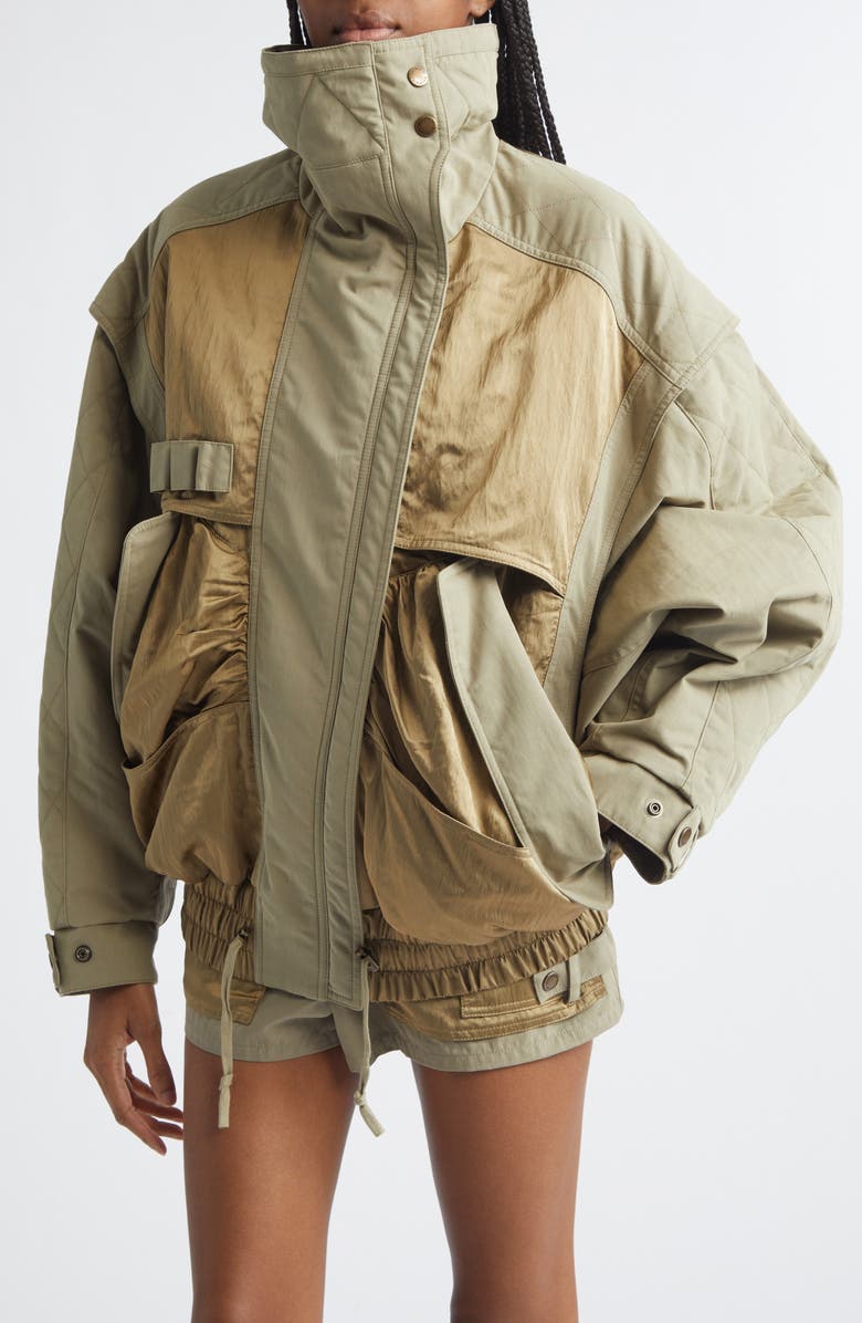 Balmain Oversize Batwing Sleeve Cotton Twill & Nylon Jacket, Alternate, color, 7Gs Pale Green