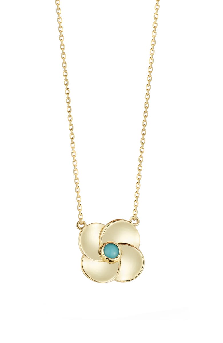 Ember Fine Jewelry 14k Gold Turquoise Flower Pendant Necklace, Main, color, Gold