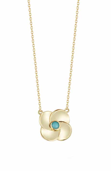 Ember Fine Jewelry 14k Gold Turquoise Flower Pendant Necklace